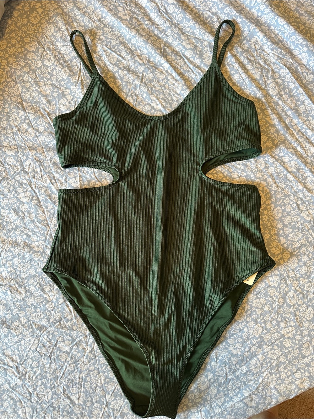 Arie Green Ribbed Cutout One-Piece Swimsuit NWT